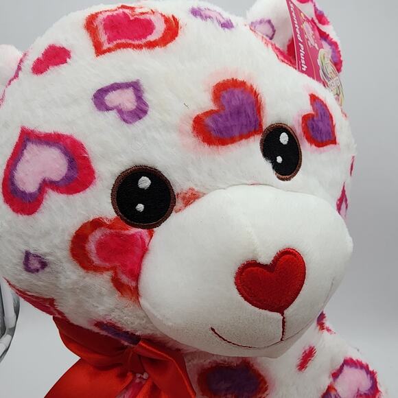 Scented Teddy Bear Plush 17" Pink Red Hearts Sewn Eyes Shiny Feet Stuffed Toy - Picture 6 of 9